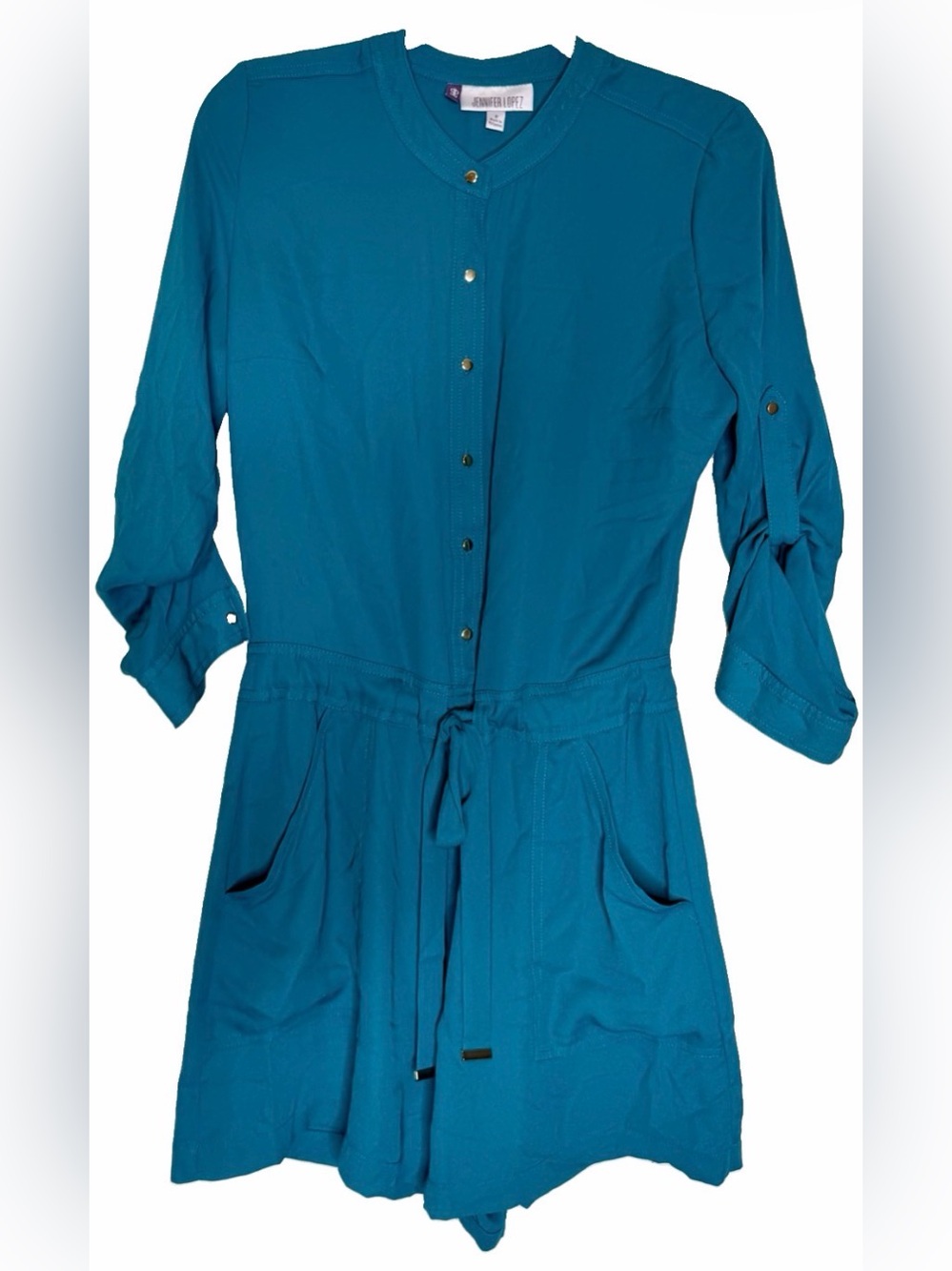 Jennifer Lopez Women's Dressy Teal Shorts Romper-Gold Buttons Detail - Size 8
